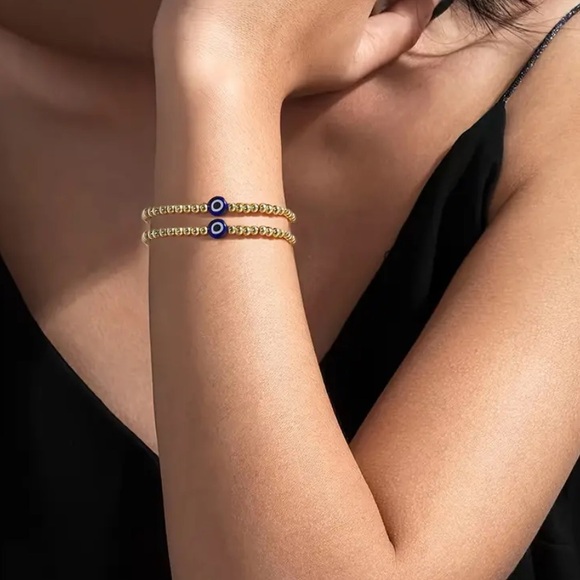 Evil Eye Luck Bracelet Ladies Fashion Stacking Bracelet Elastic Adjustable - Picture 3 of 5